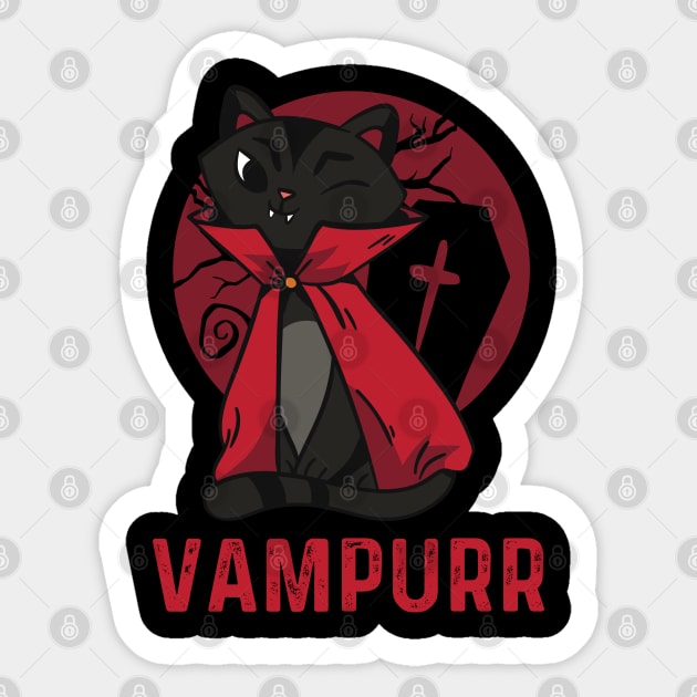 Funny Halloween Retro Black Cat Vampurr Sticker by Meow_My_Cat